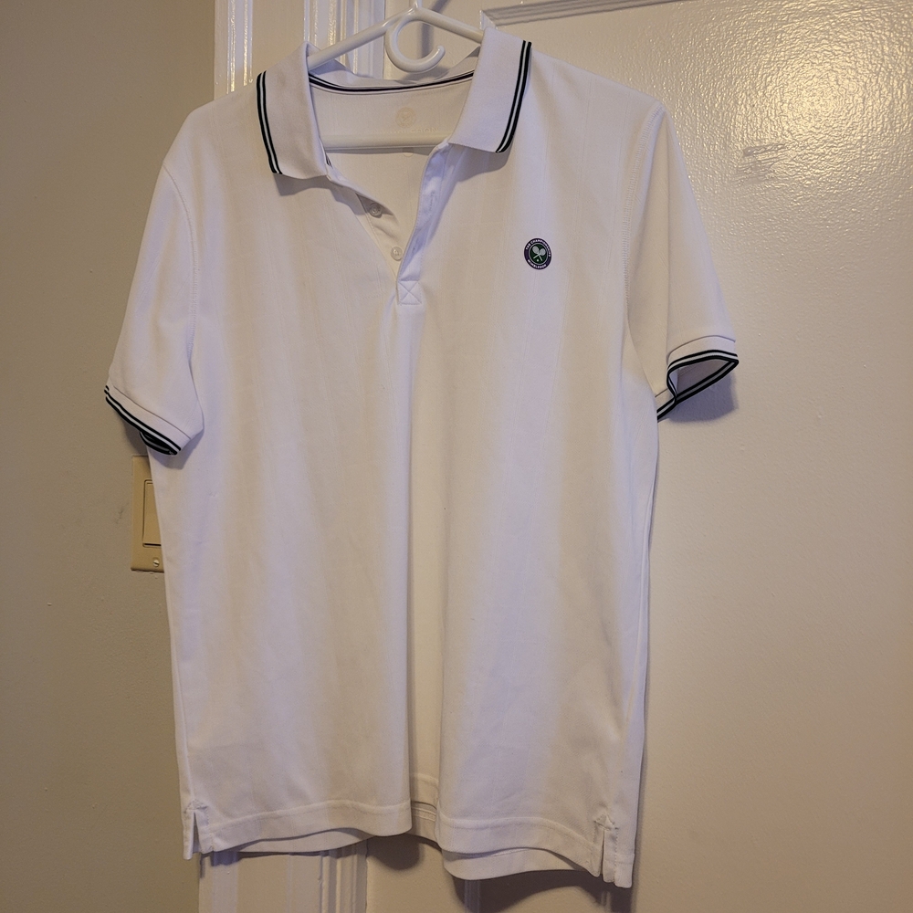 Wimbledon Tennis White Polo Shirt with Black Trim